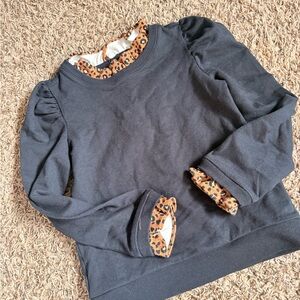 Janie and Jack Black Sweatshirt with Leopard Trim